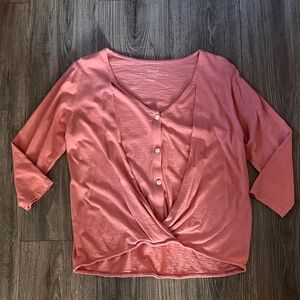 J Jill Women's Coral Button-Front Top Size Small